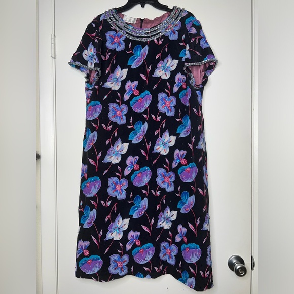 Vintage MUNA COUTURE Custom Made Beaded Lined Fully Silk Dress Sz 16-18 - Picture 1 of 10